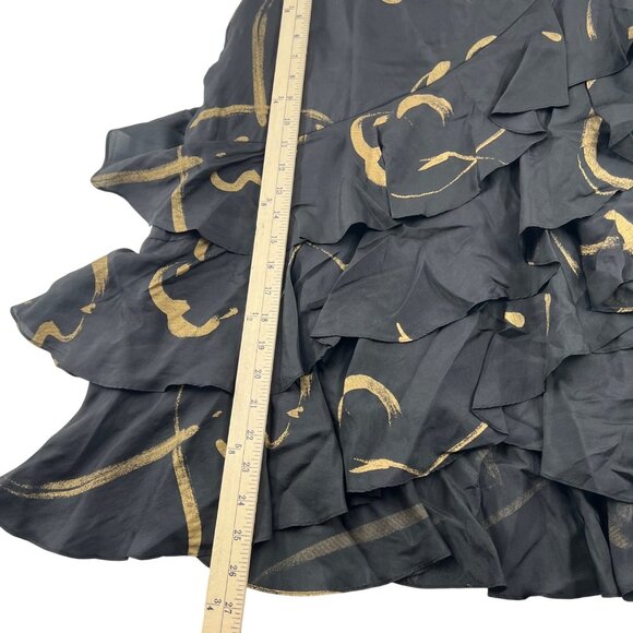 Lauren Ralph Lauren Womens Silk Ruffle Skirt Black/Gold Size 6 - Picture 4 of 6